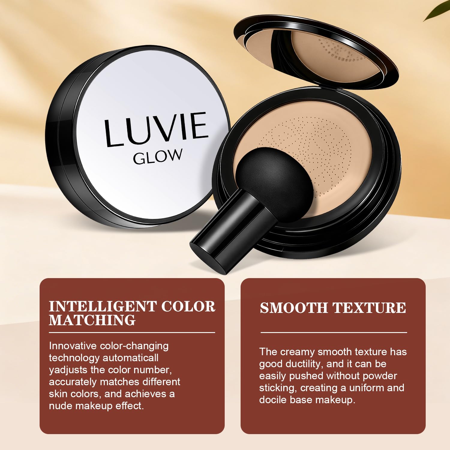 Luvie Glow applying with puff step-by-step, quick streak-free coverage