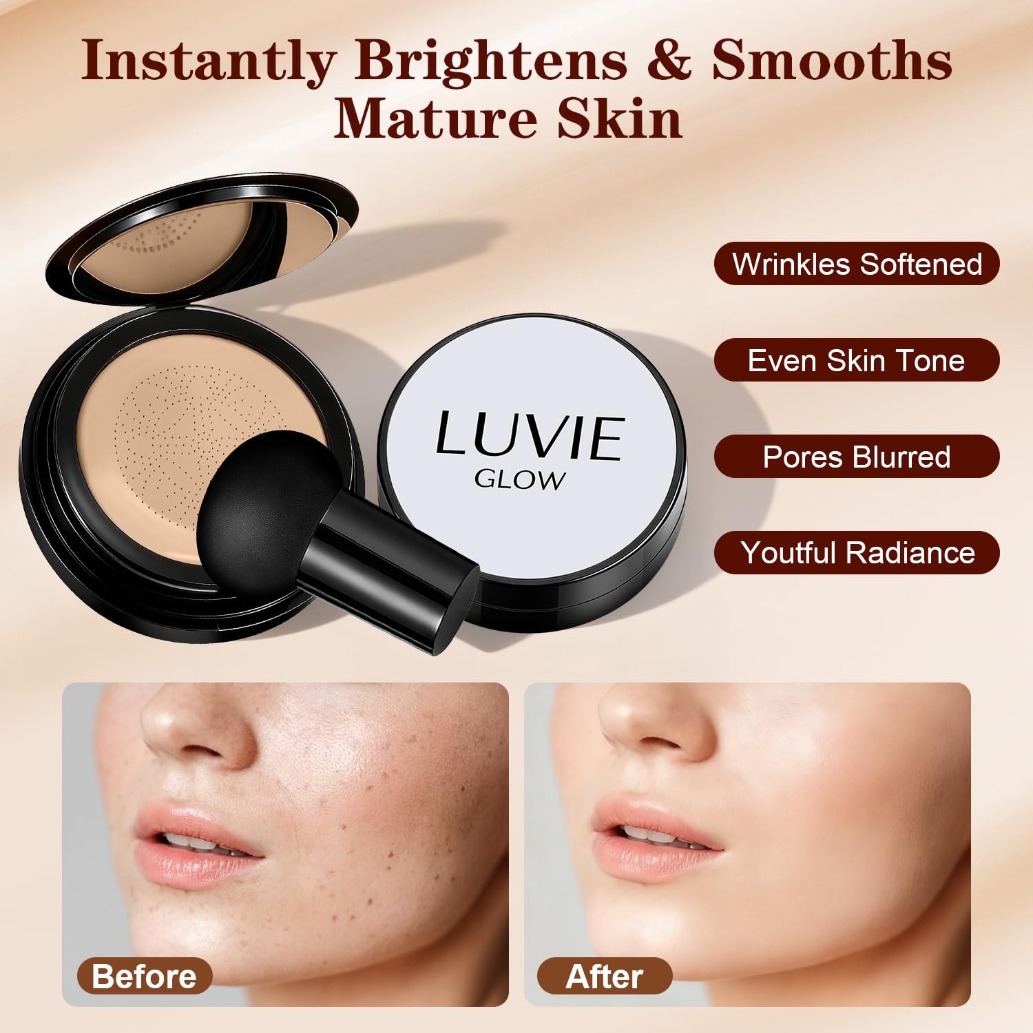 Luvie Glow before and after comparison, visible tone-evening benefit