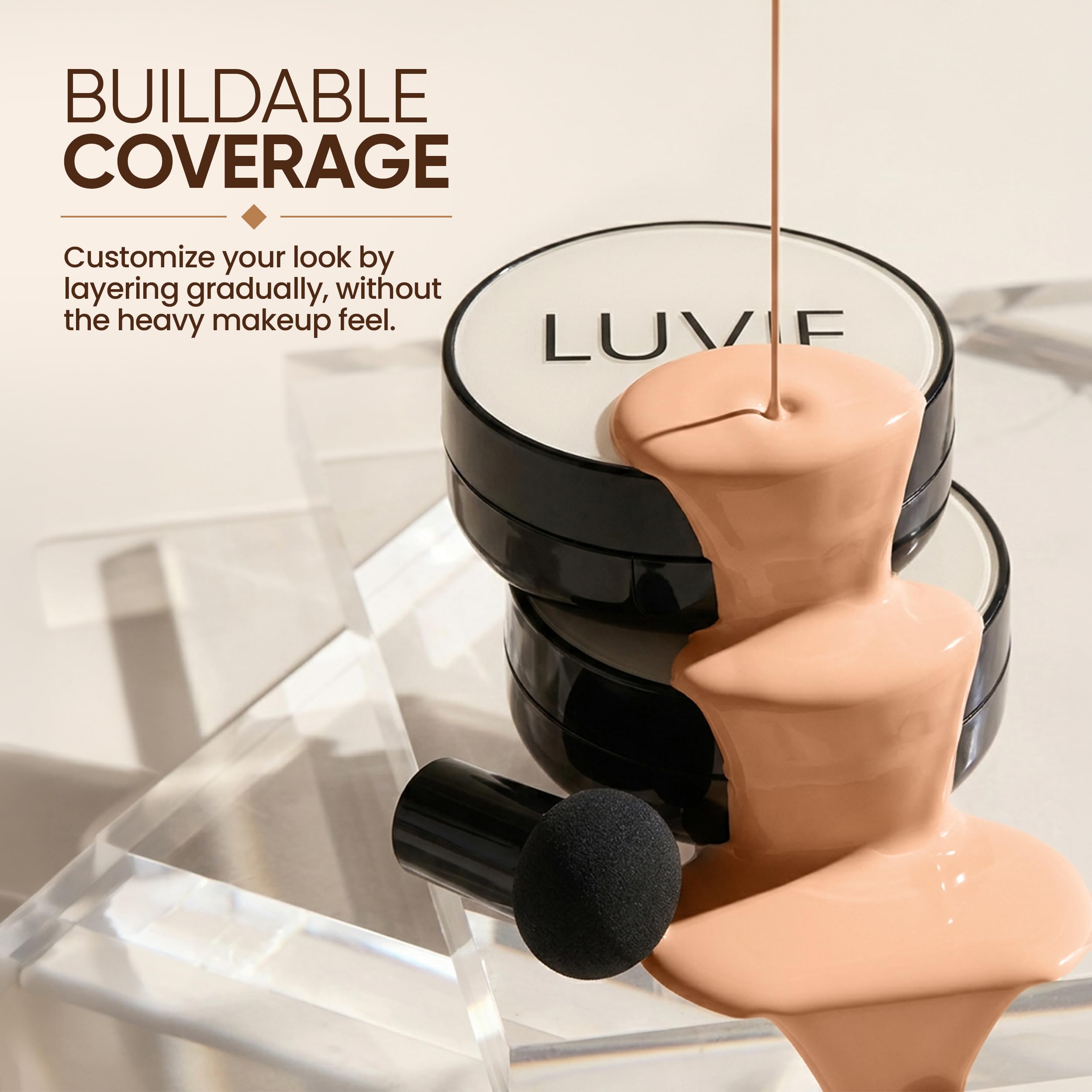 LUVIE compact in hand demonstrating travel-friendly, quick application