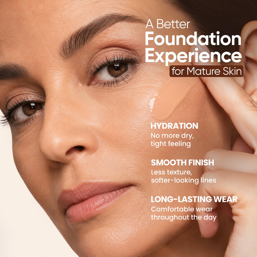 LUVIE foundation texture close-up highlighting hydrating smooth finish
