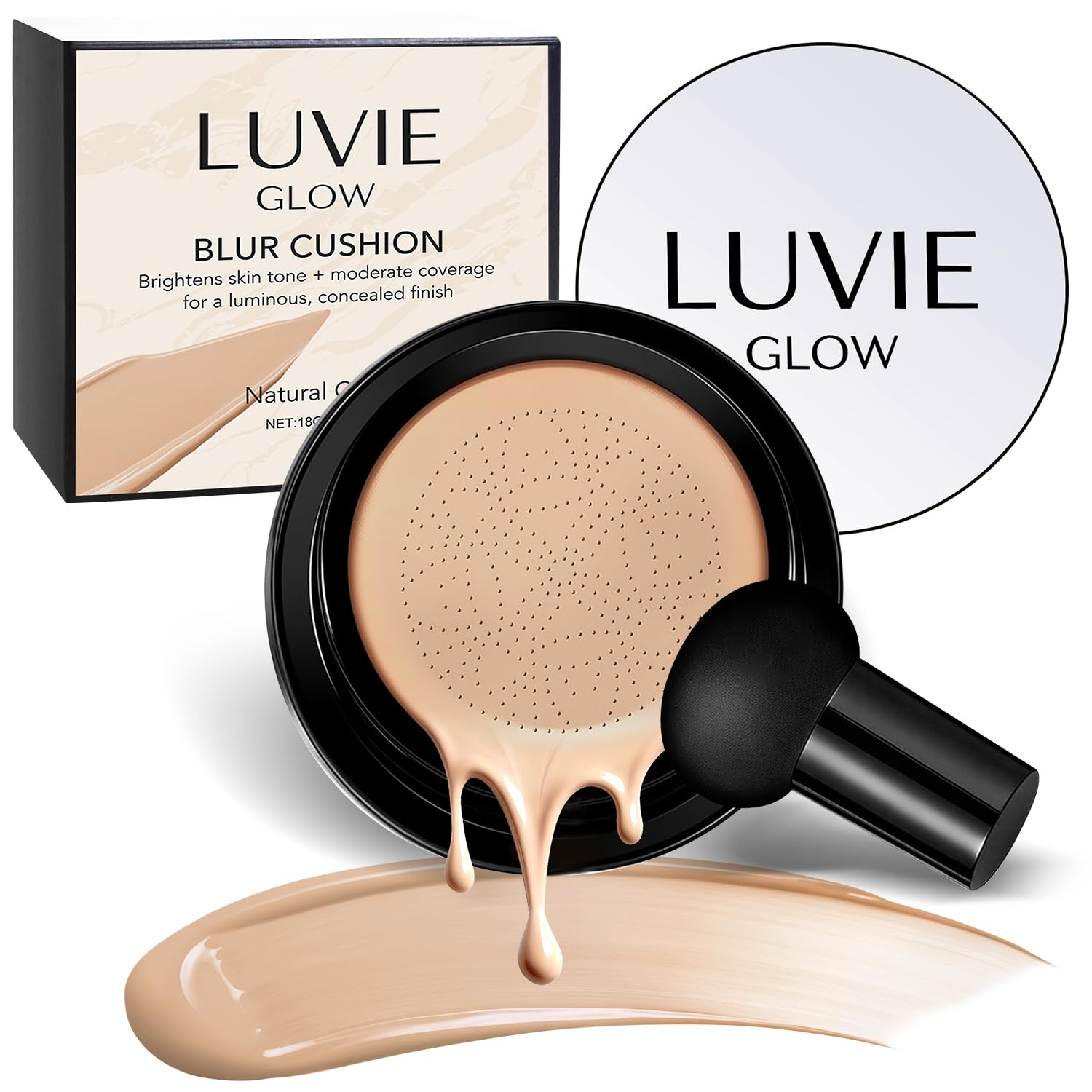 Luvie Glow front compact showing sleek packaging and easy portability