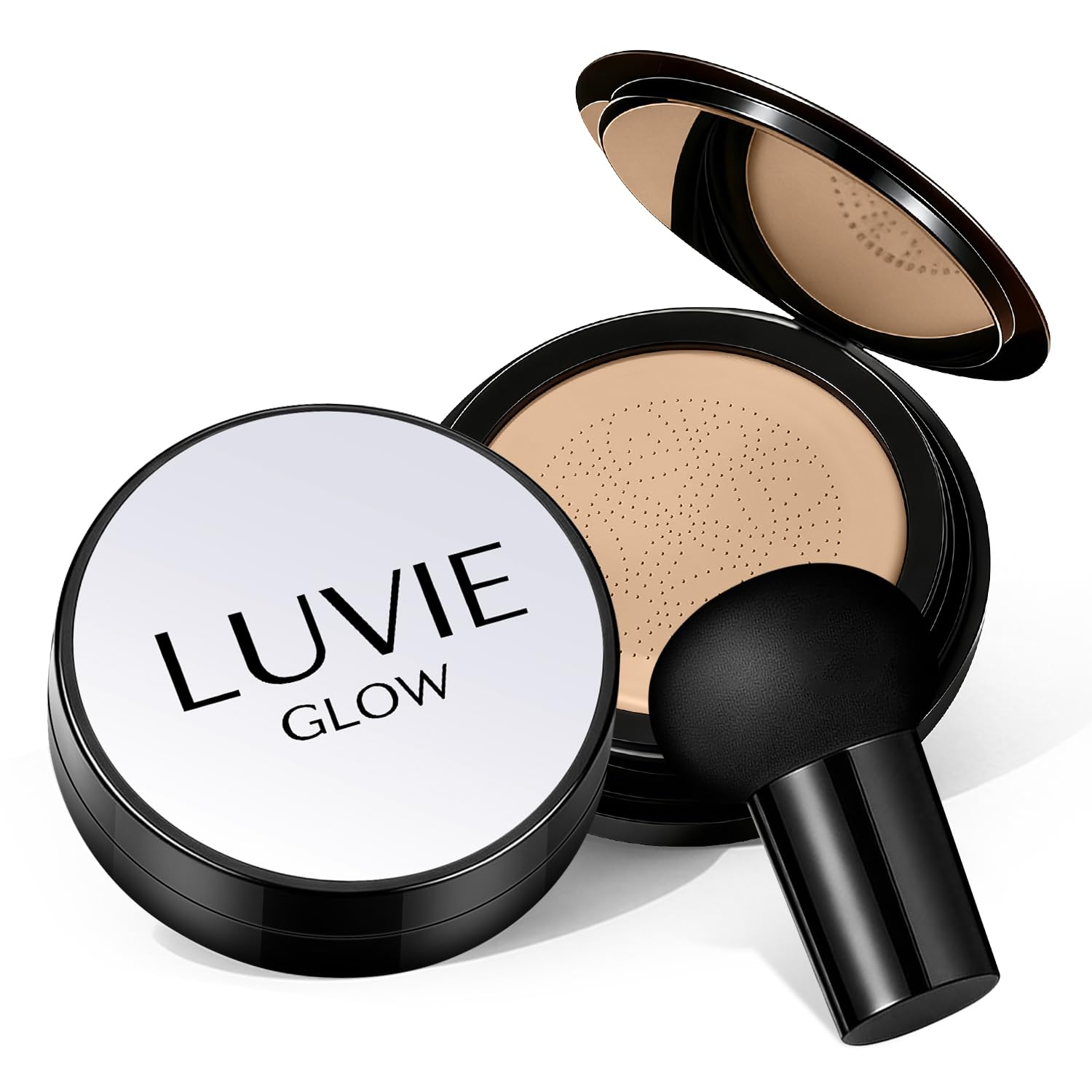 Luvie Glow ingredient label showing hyaluronic acid and dimethicone benefits