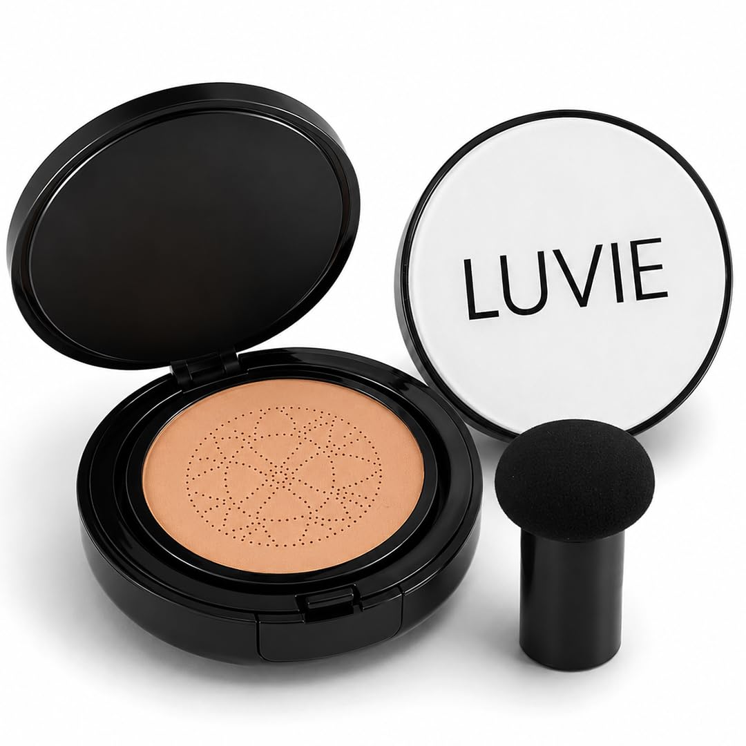 LUVIE compact front view showing warm shade and portable design, easy everyday glow