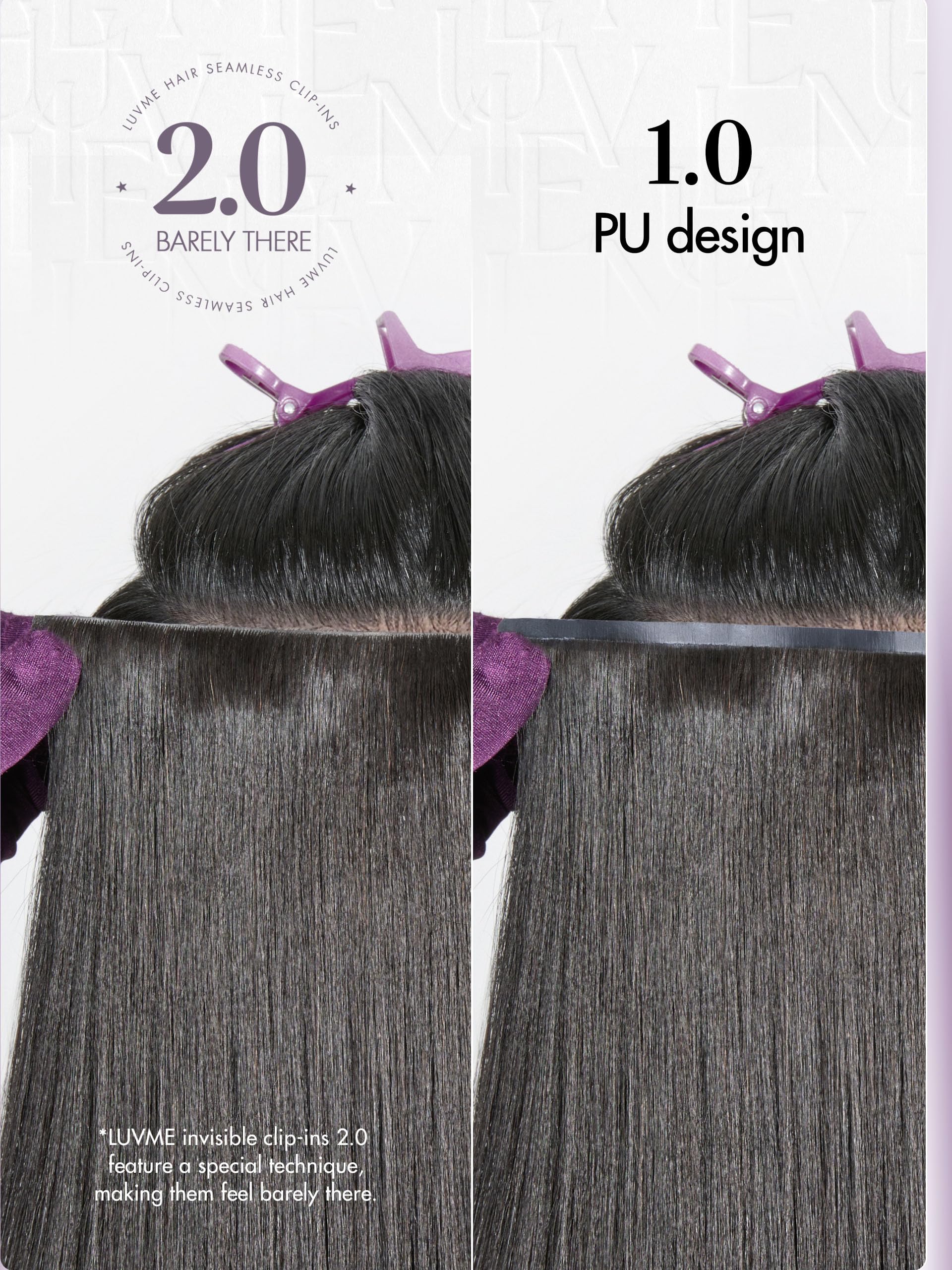 LUVME clip-ins styled in an updo displaying quick installation benefit