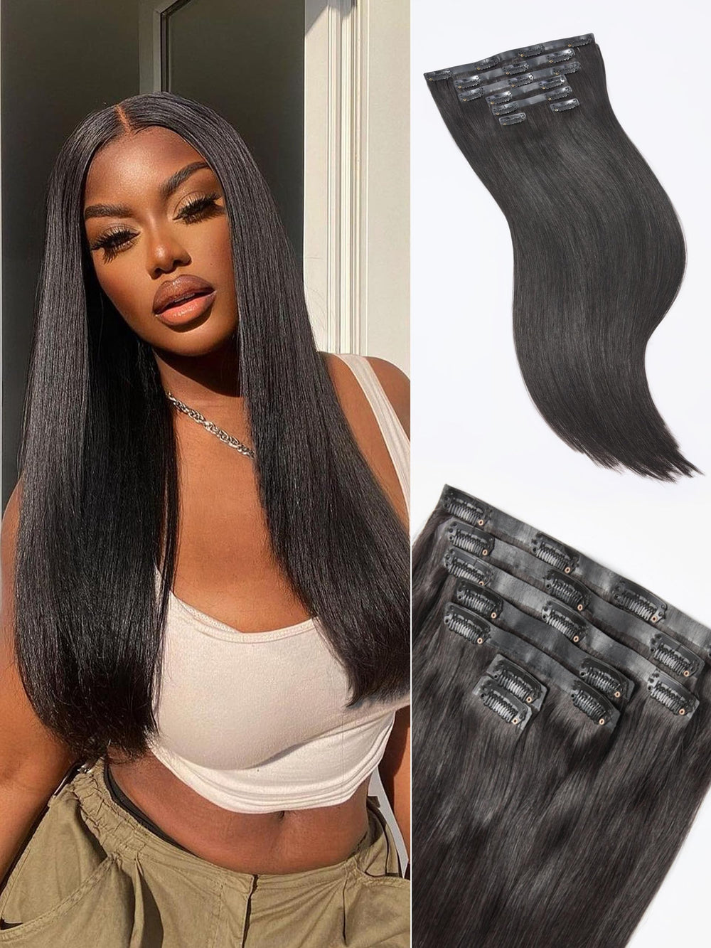 LUVME front packaging showing seamless yaki straight extensions and product clarity