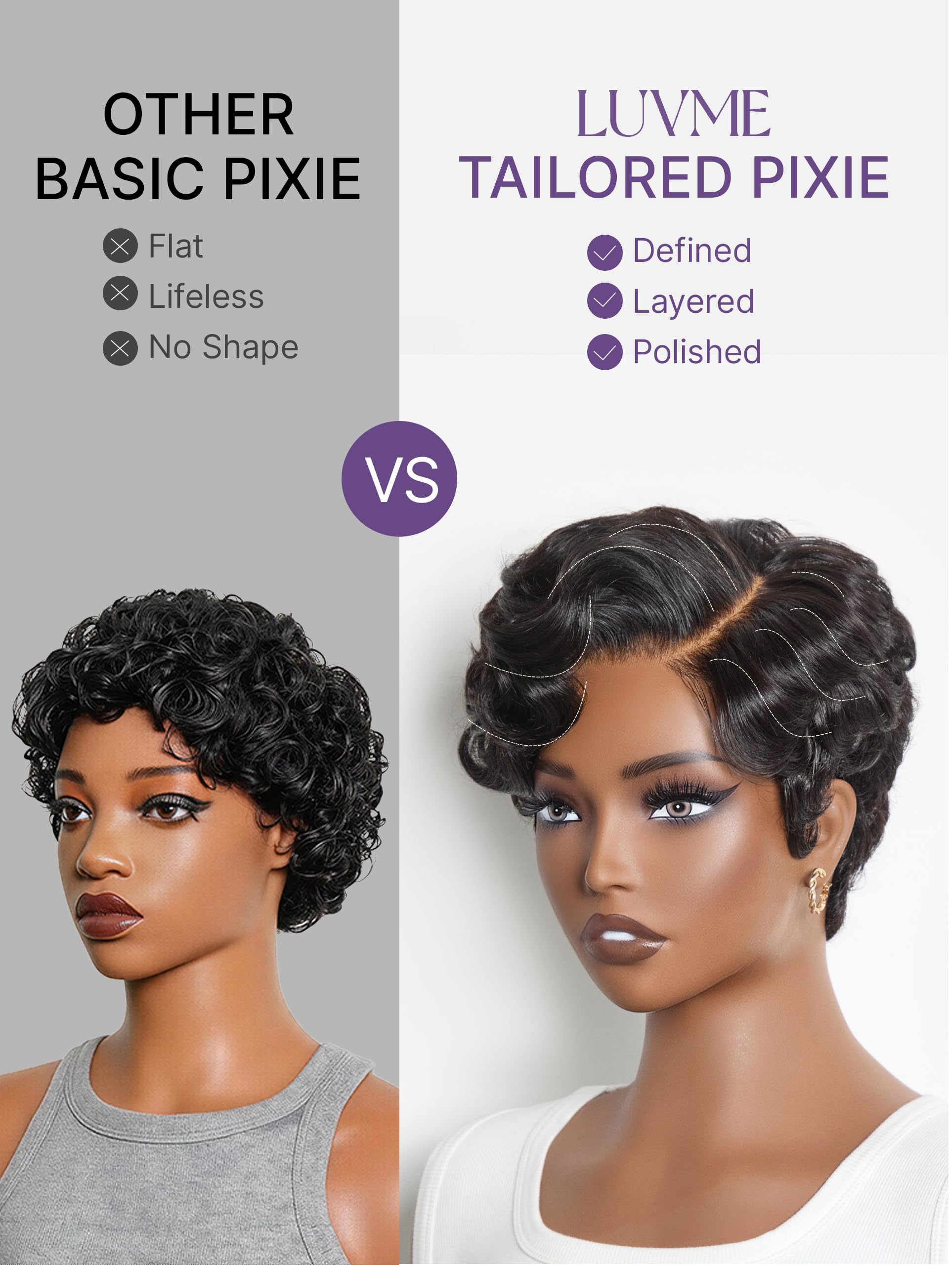LUVME hair texture closeup showing 100% human hair softness
