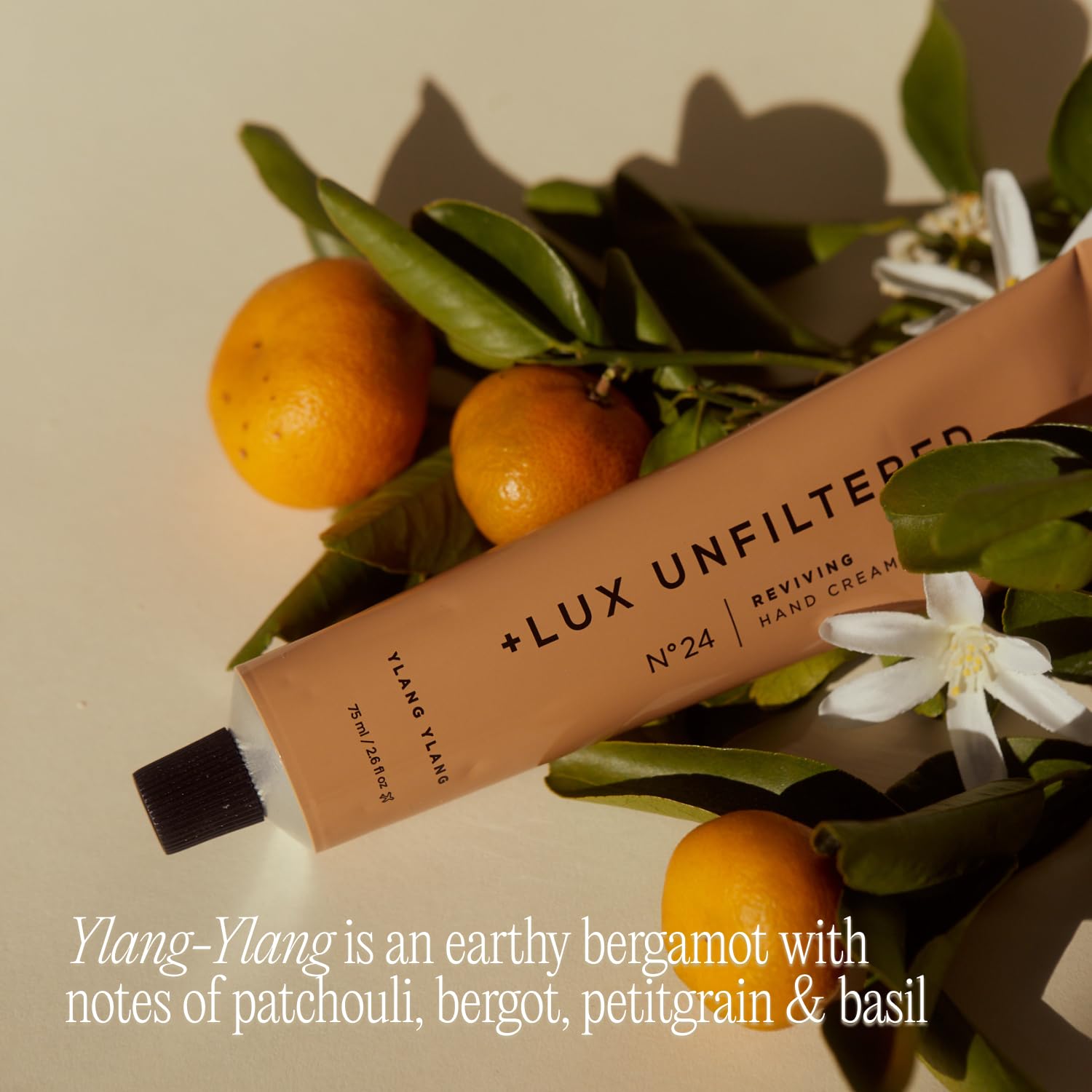 + Lux Unfiltered tube beside a hand to show size and portability benefit