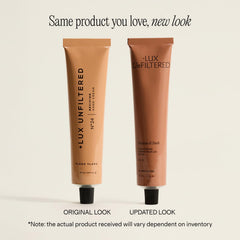 + Lux Unfiltered tube open with cream texture highlighting fast absorption benefit
