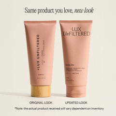 Lux Unfiltered pump and label detail highlighting clean ingredients and easy dispensing benefit