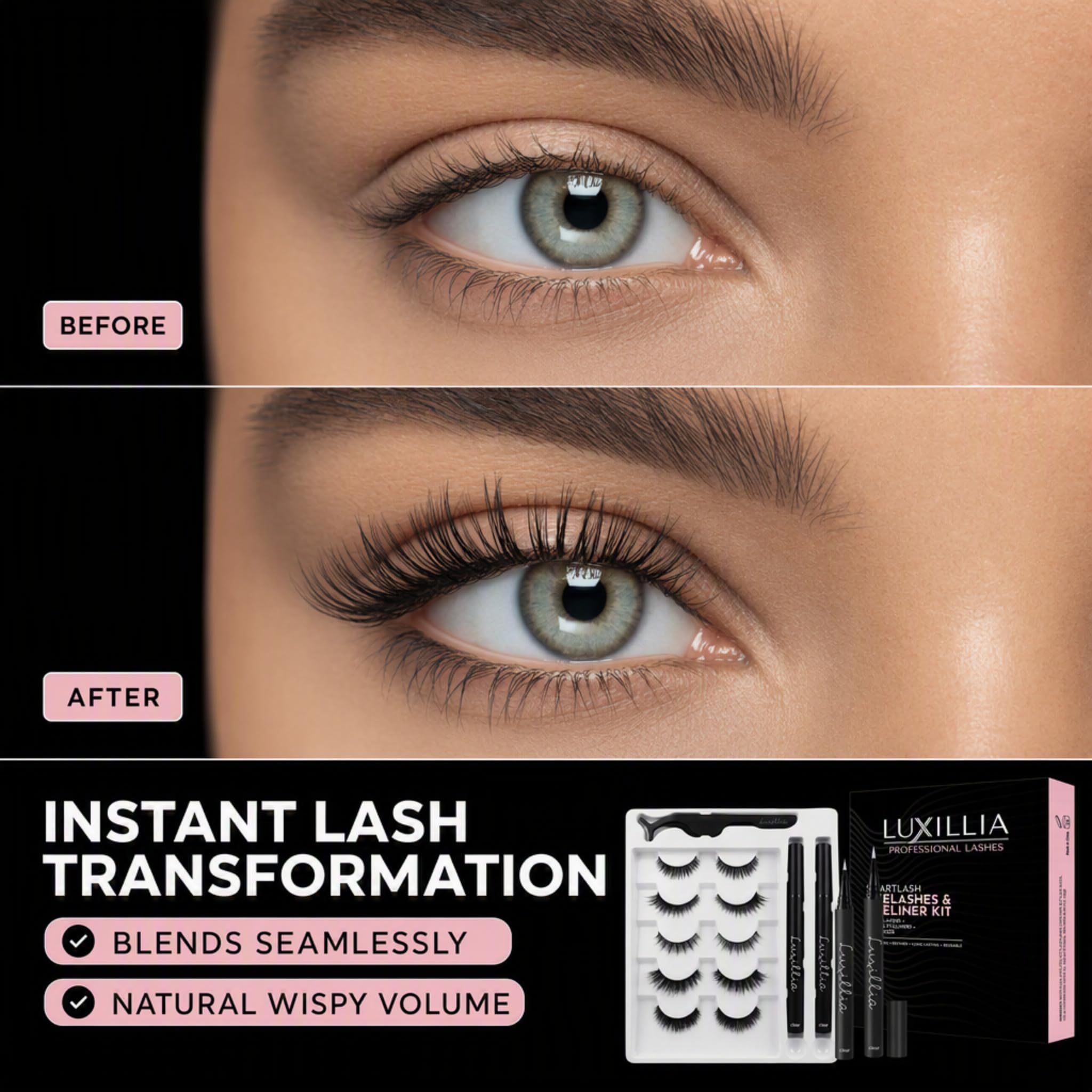 Luxillia clear adhesive liners held on band for invisible hold