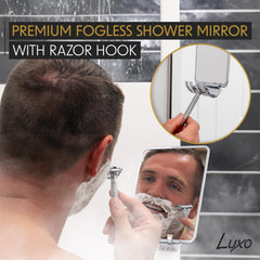 Luxo close-up of anti-fog surface showing detail and improved visibility for shaving