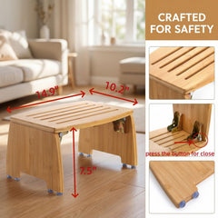 Lyellfe bamboo stool folded profile demonstrating compact storage and portability benefit