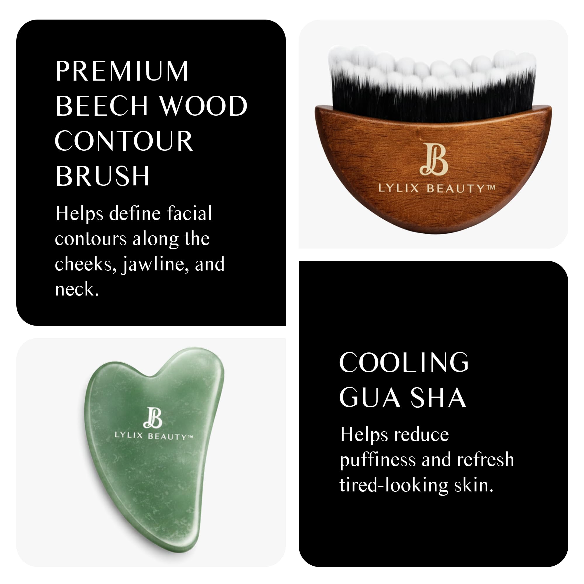 Lylix Beauty jade gua sha detail showing polished edge, cool glide for massage