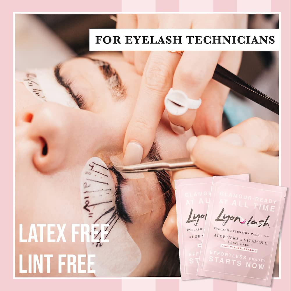 Lyon Lash under-eye pad applied during lash extension demonstrating secure isolation benefit