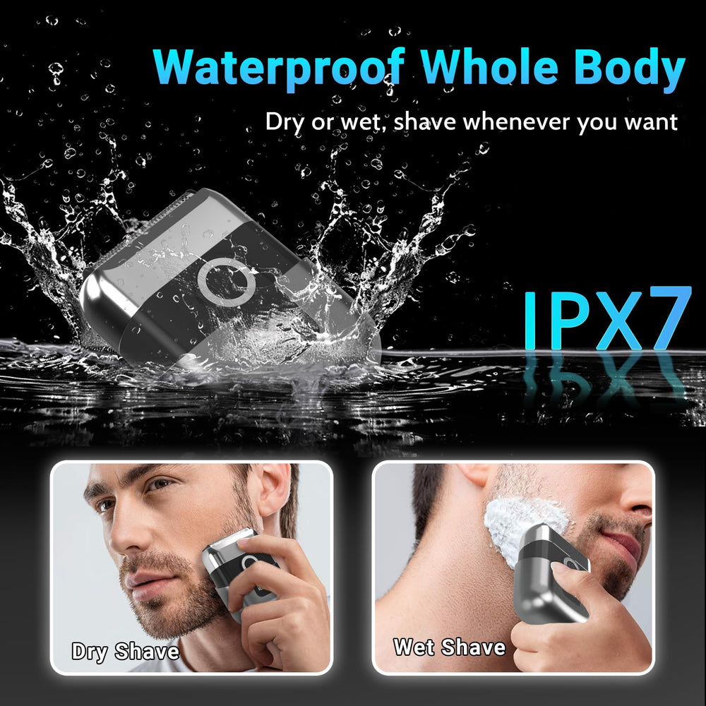 LYRSLF shaver rinsed under water demonstrating IPX7 waterproof cleaning benefit