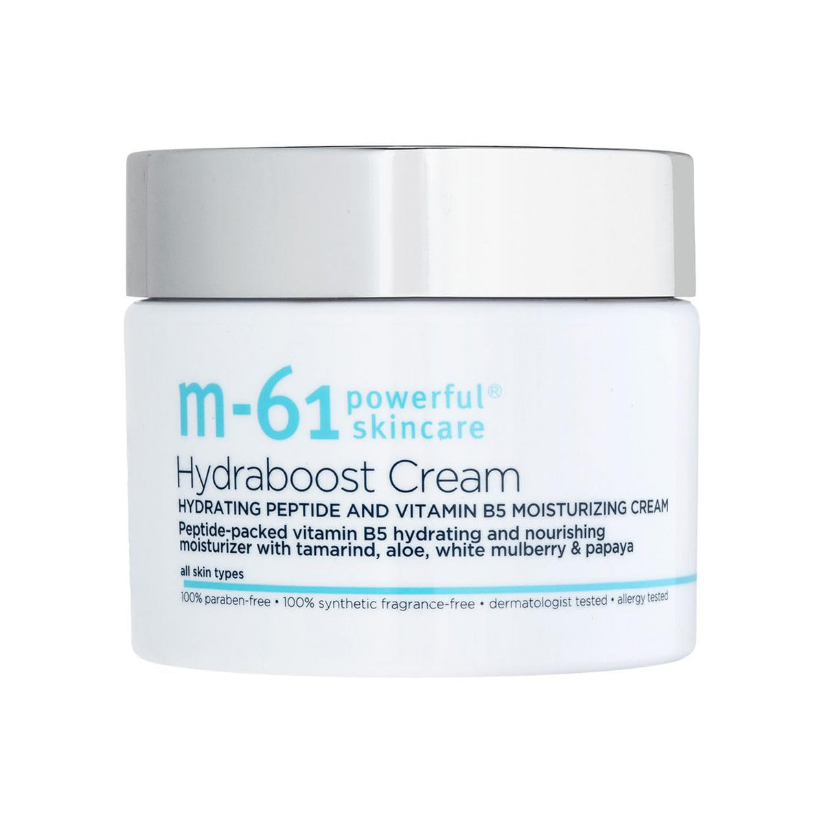 m-61 front packaging showing jar and brand, highlights hydration benefit
