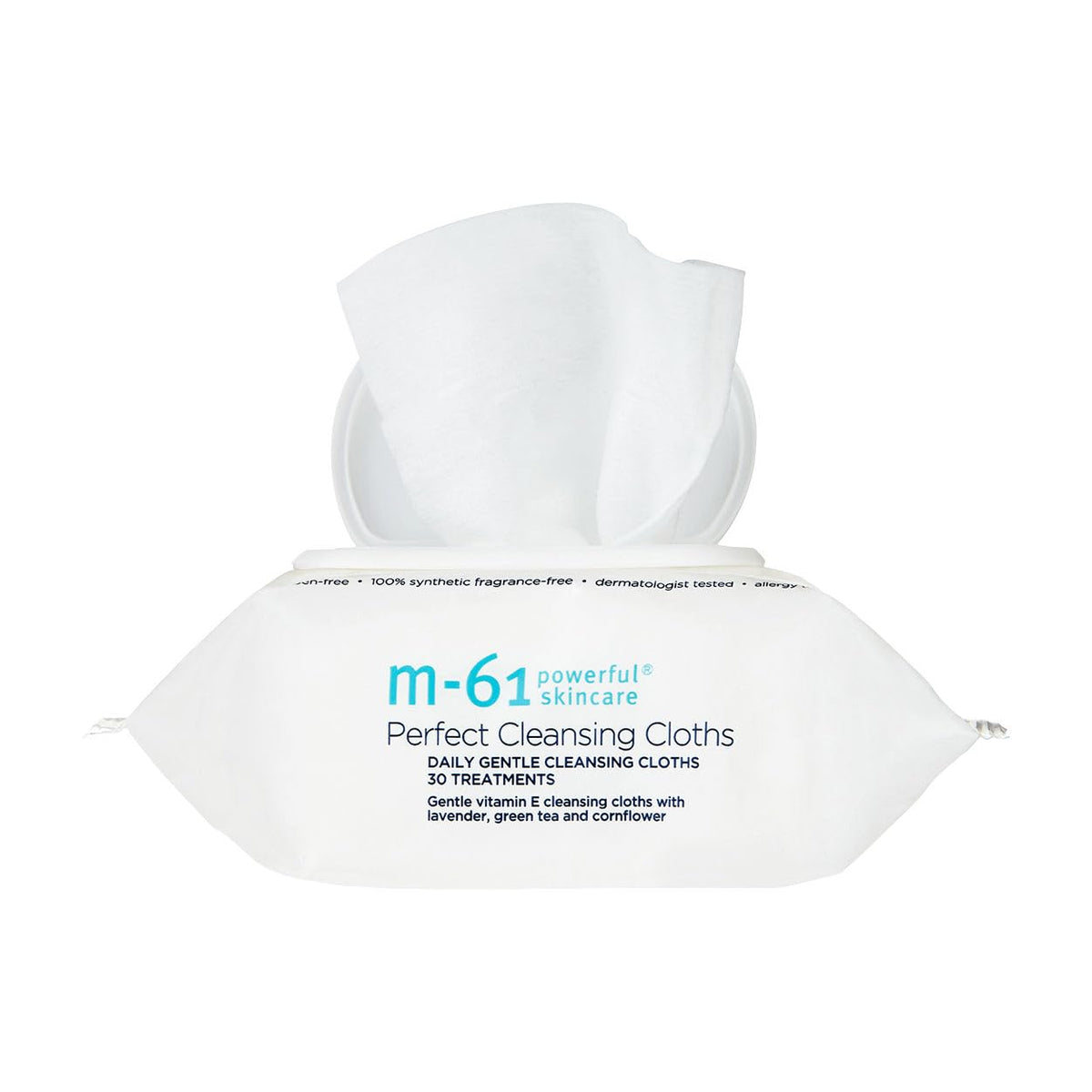 m-61 pack front view showing 30 cloths and gentle makeup removal benefit