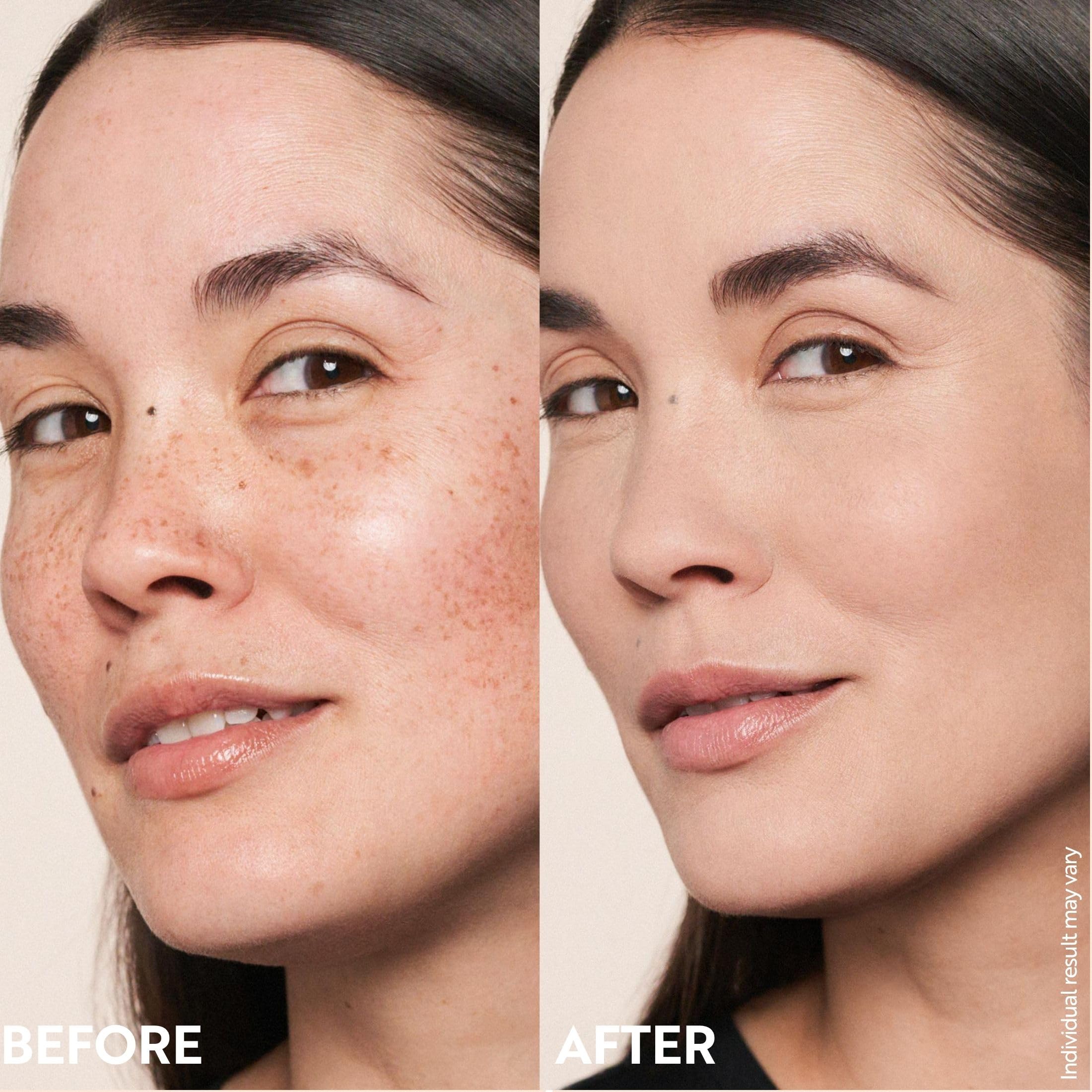 M. Asam mousse on fingertip ready to apply showing quick blendability and buildable coverage