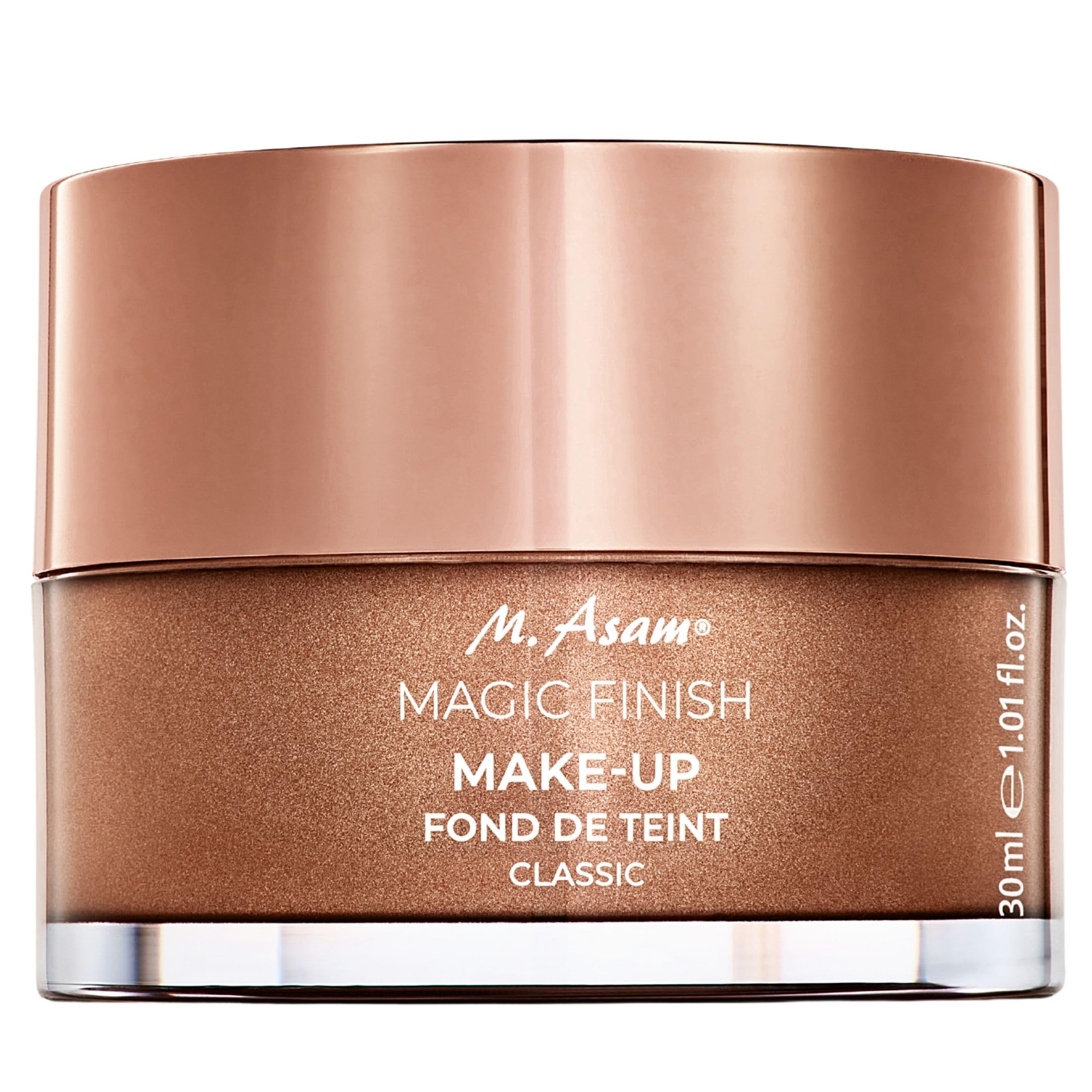 M. Asam front packaging showing compact mousse and branding benefit: easy multitasking makeup