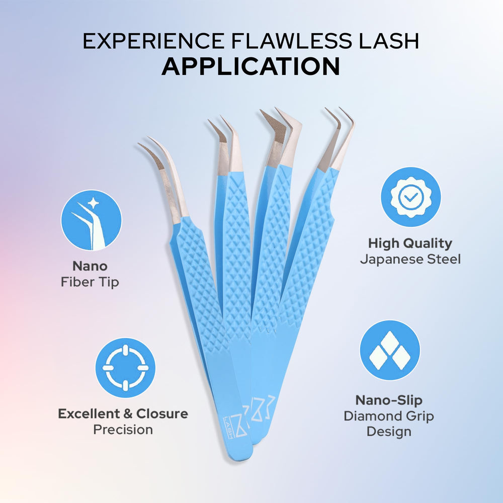 M brand cluster tweezer placing a lash cluster for fast, even volume application