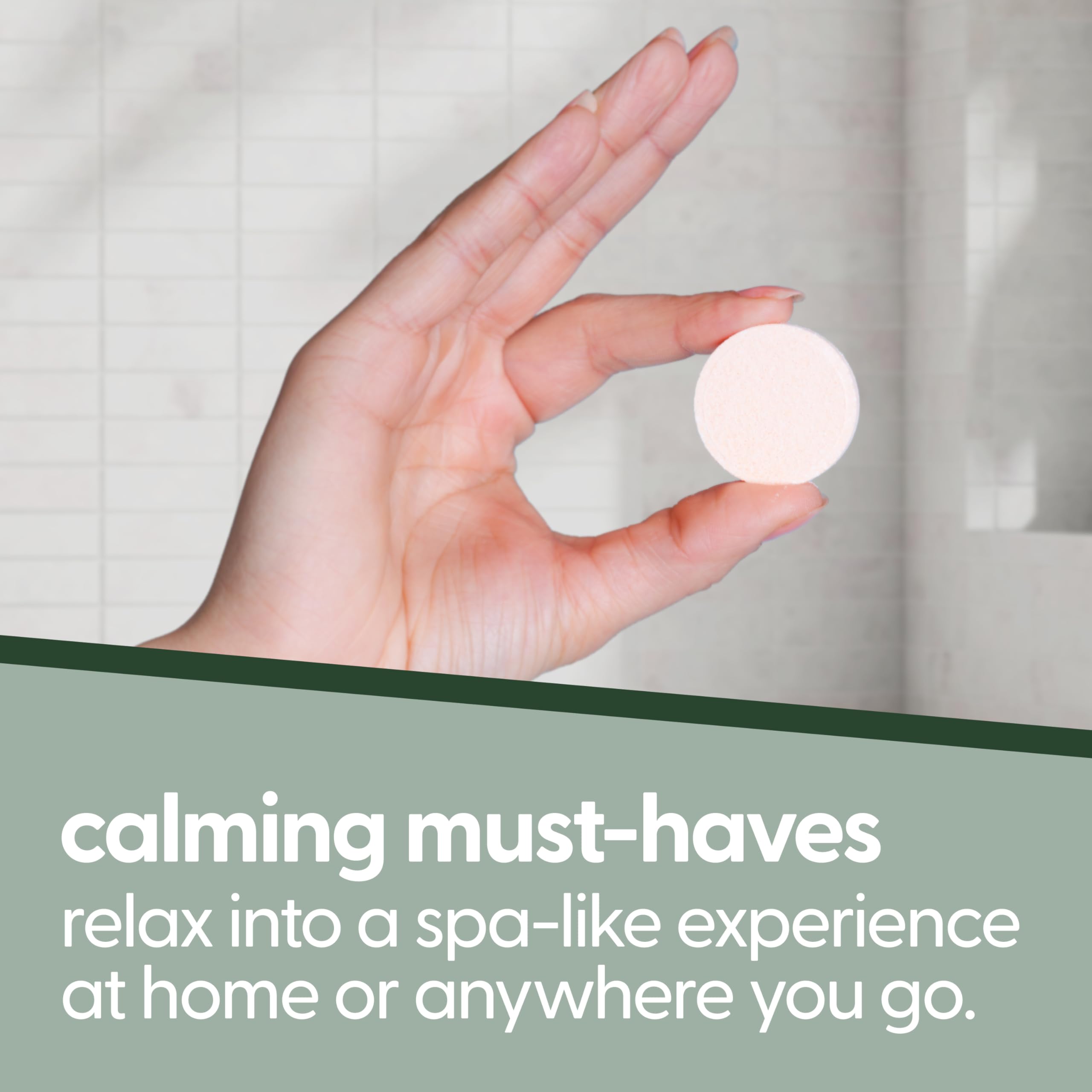 bathroom shelf styled with M3 Naturals eucalyptus steamers suggesting a calming daily routine benefit