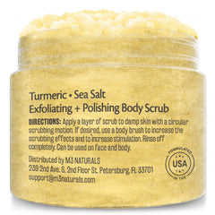 M3 Naturals close-up of sugar and salt granules illustrating effective physical exfoliation