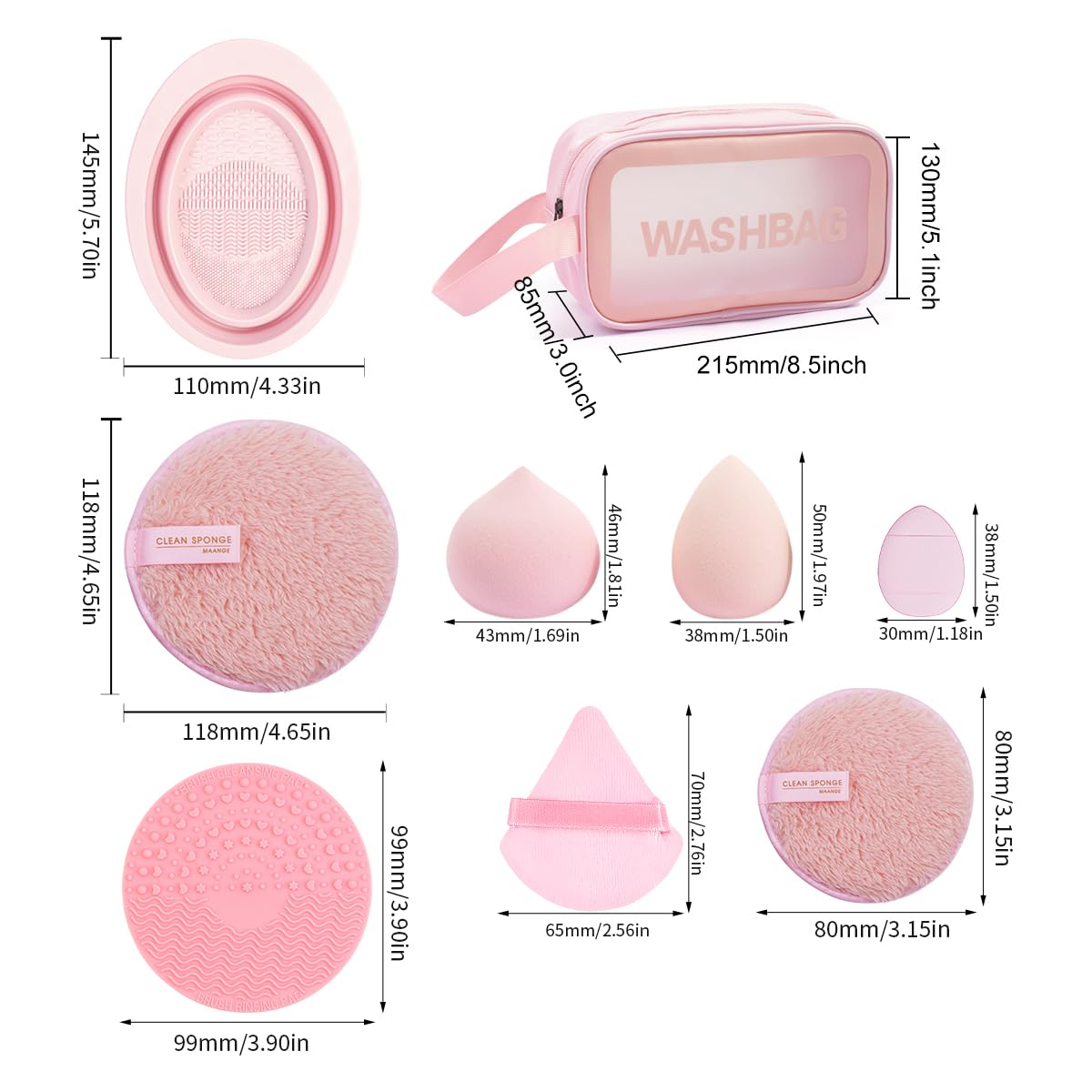 MAANGE beauty blenders and triangle puffs arranged offering versatile blending