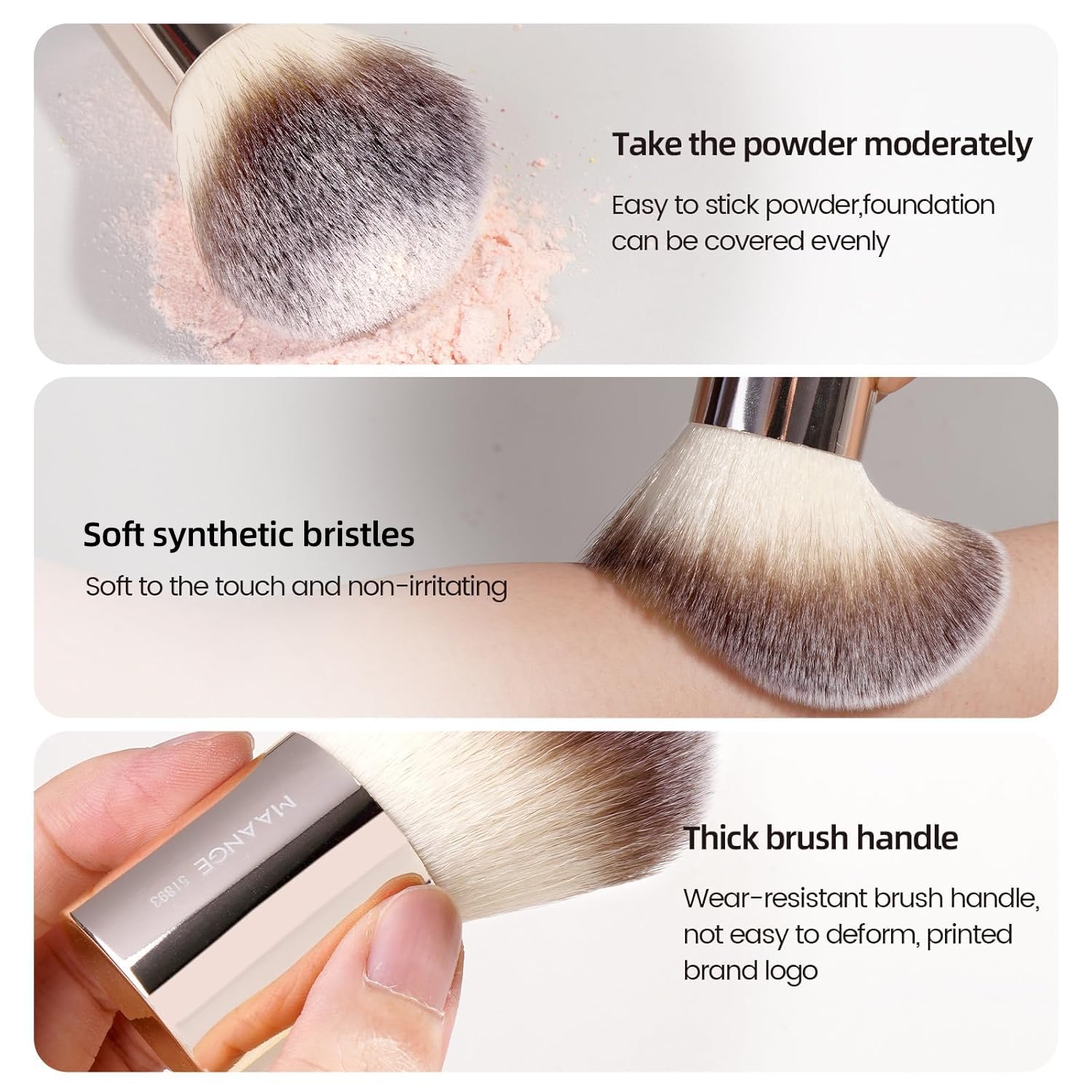 MAANGE synthetic bristle texture close-up demonstrating soft fibers and smooth product pickup