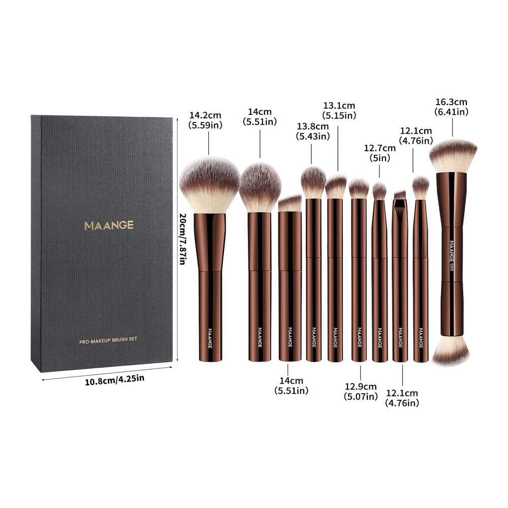 MAANGE brushes in hand for scale showing compact short-handle convenience