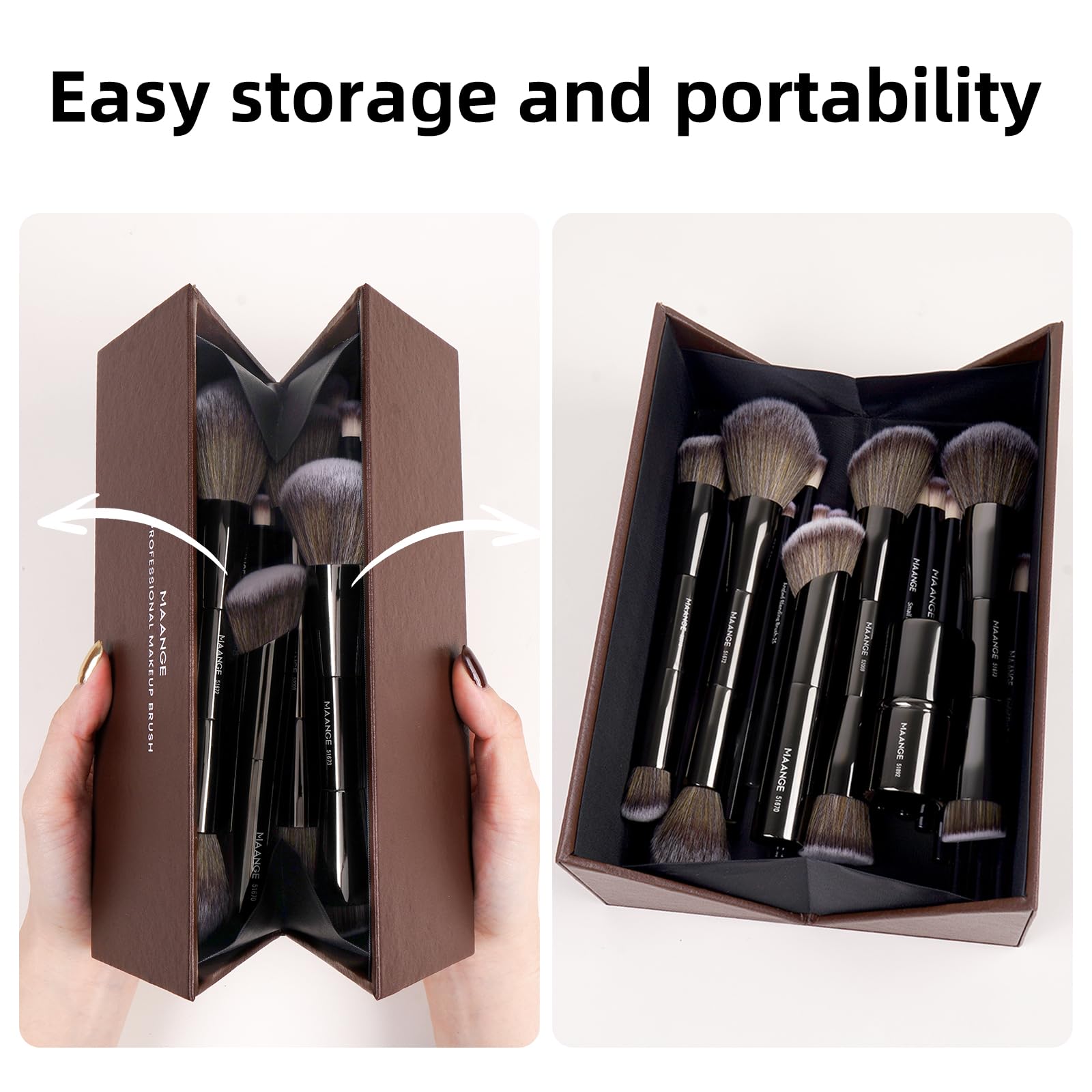 MAANGE brushes laid out showing variety and functionality for full-face looks