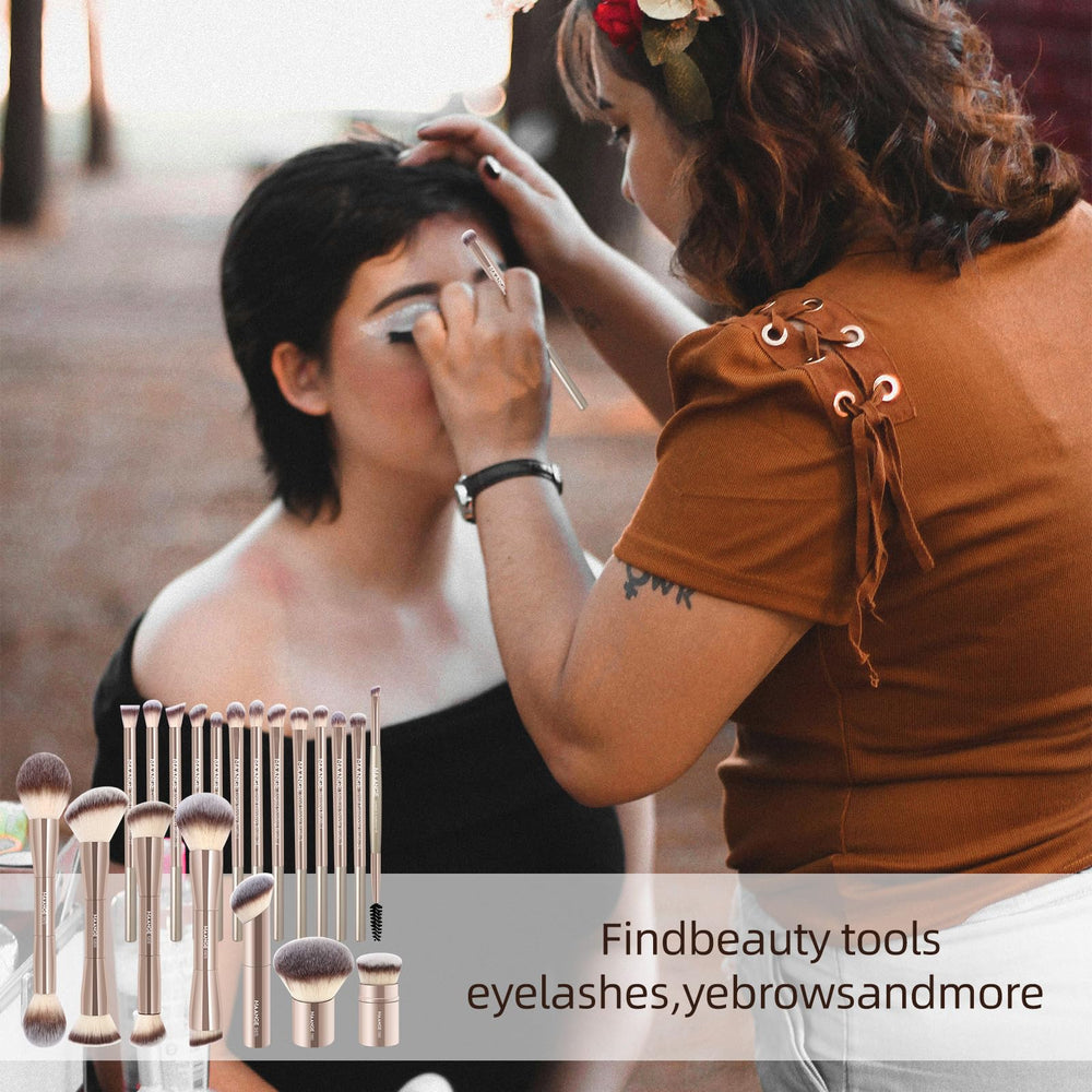 MAANGE brushes applying liquid foundation to show streak-free, blended finish