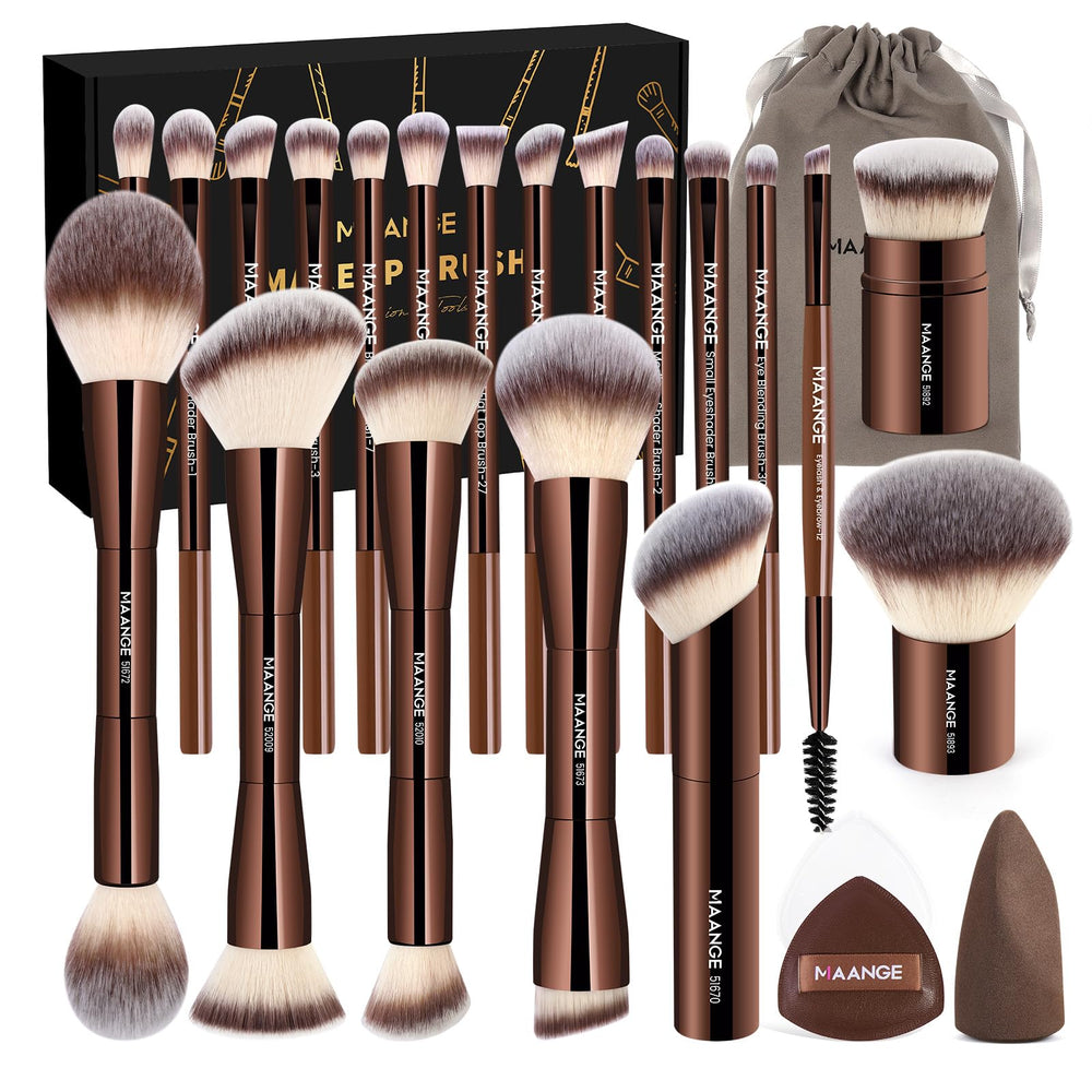 MAANGE coffee kit front packaging showing full 24-piece set and pouch benefit: organized travel-ready