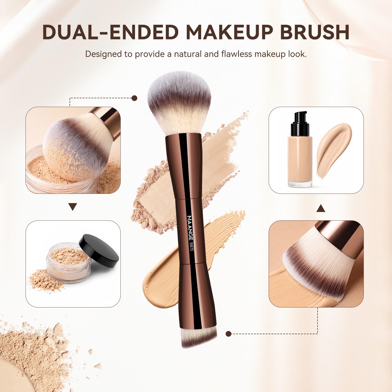 MAANGE makeup sponge and puff shown damp and dry for buildable, skin-like coverage