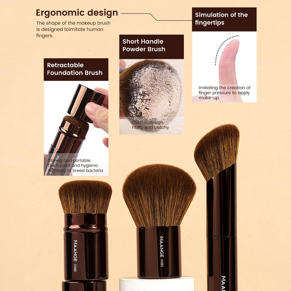 MAANGE double-ended kabuki brushes layout showcasing multi-function versatility
