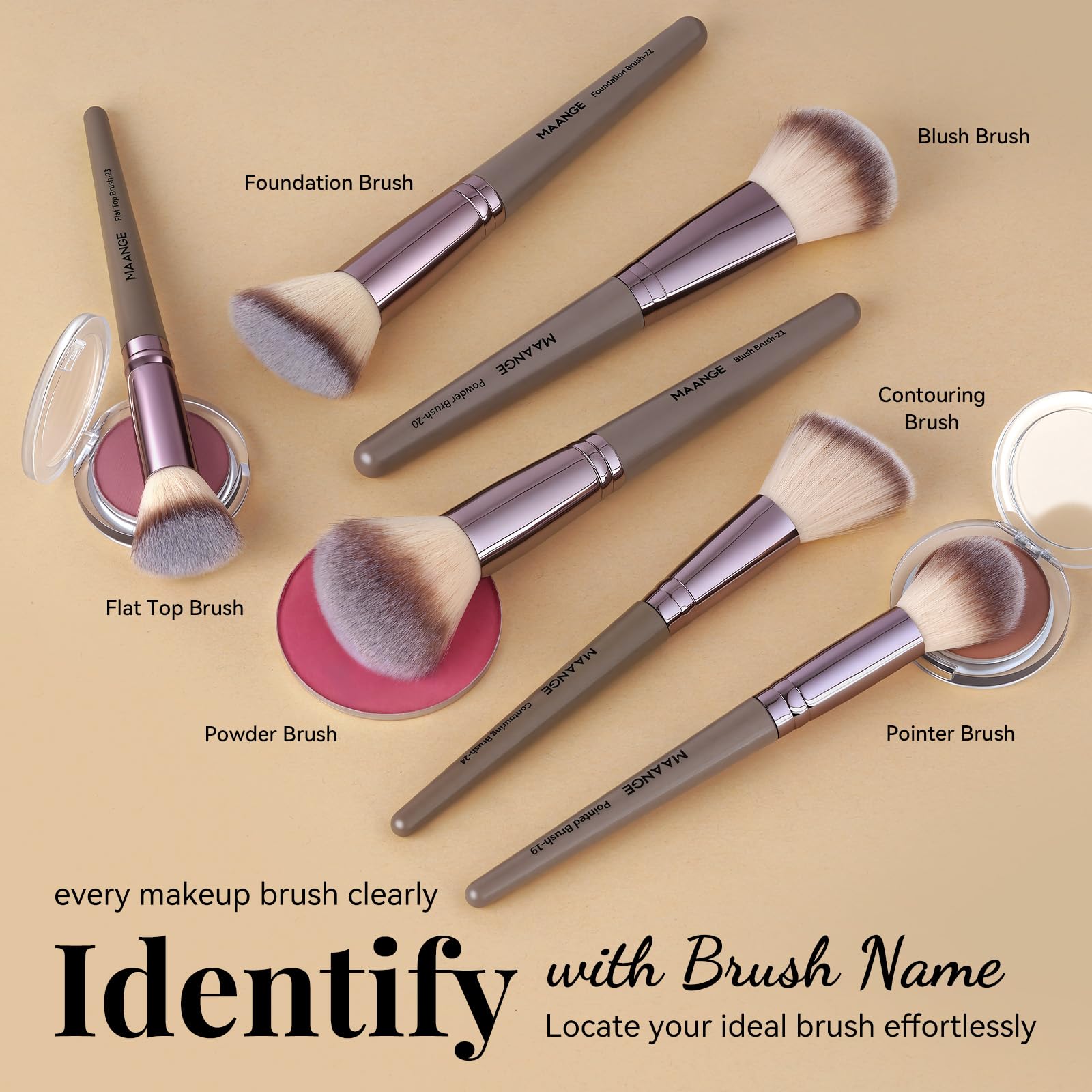MAANGE eye brushes detail and labels offering quick identification and precision