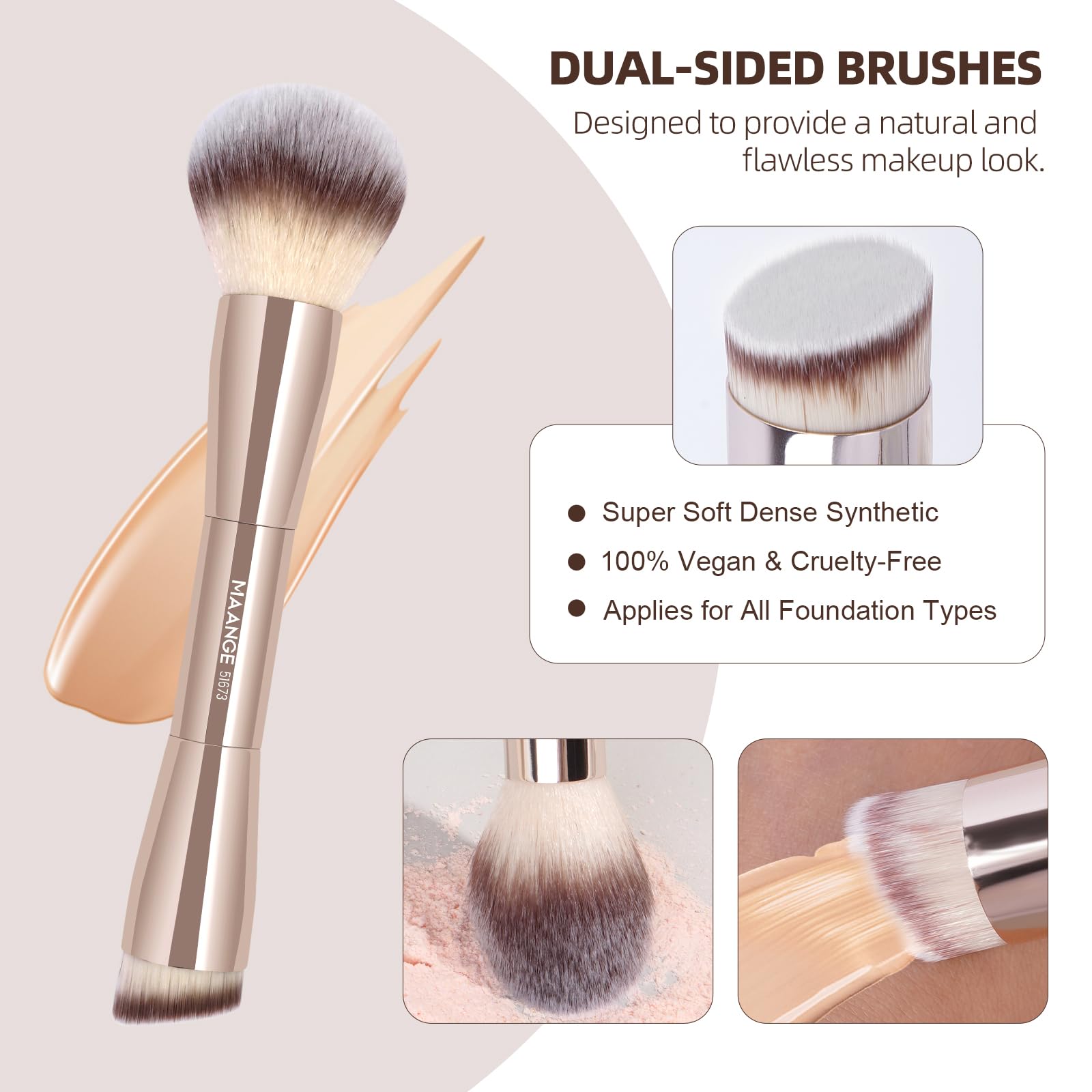 MAANGE foundation brushes laid out to show shapes that create even coverage