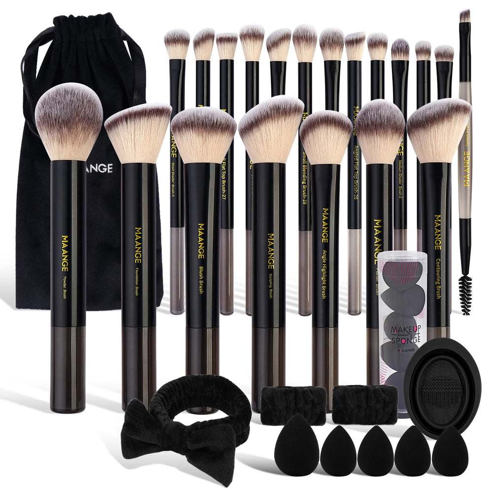 MAANGE front view of full brush set showing neat organized layout and travel readiness