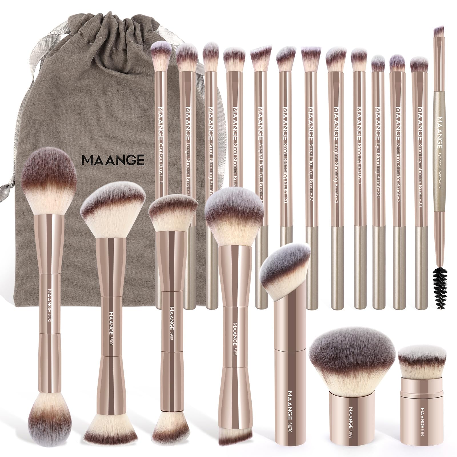 MAANGE gold brush set front view showing complete kit and case benefit organization