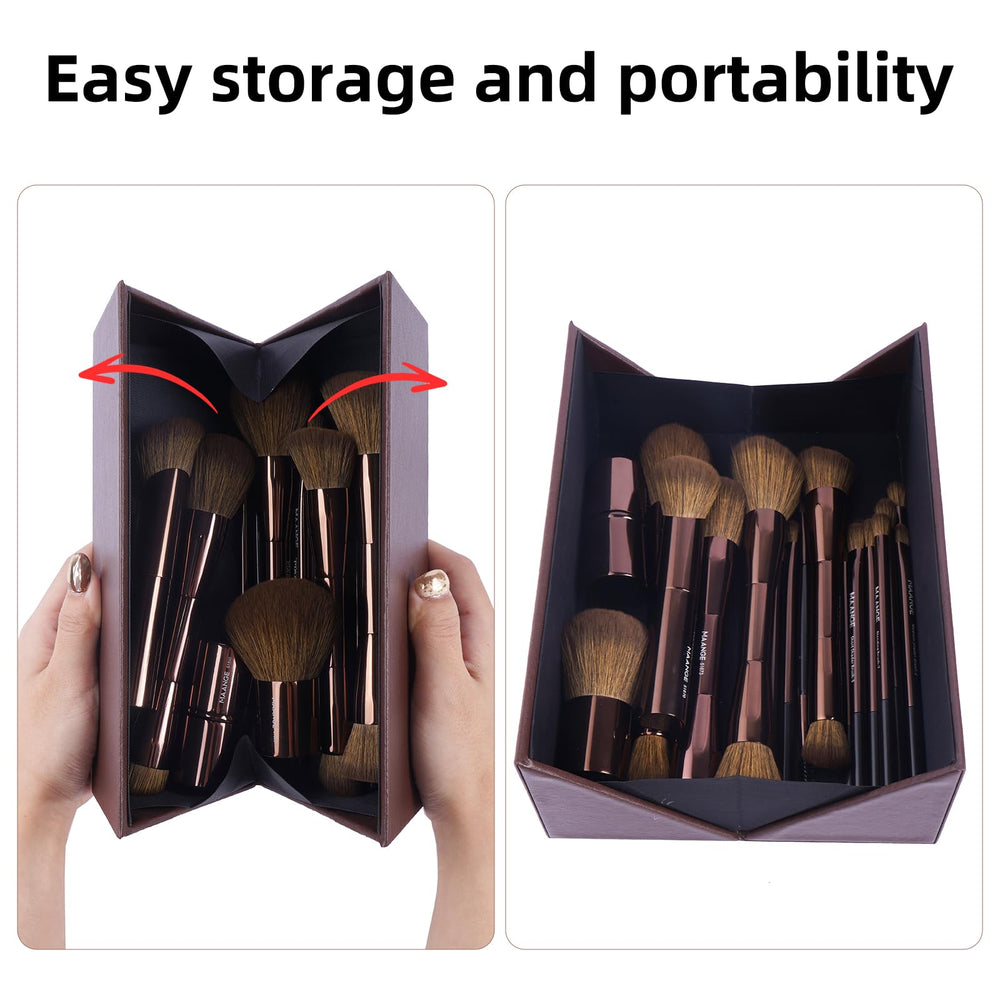 MAANGE brushes displayed on vanity for organized daily makeup routine