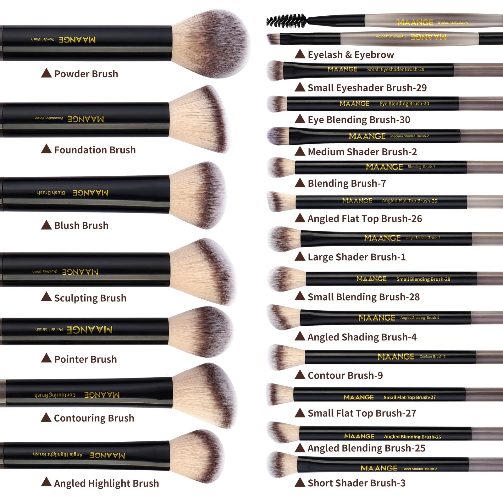 MAANGE brushes next to hand to show scale and portability for on-the-go use