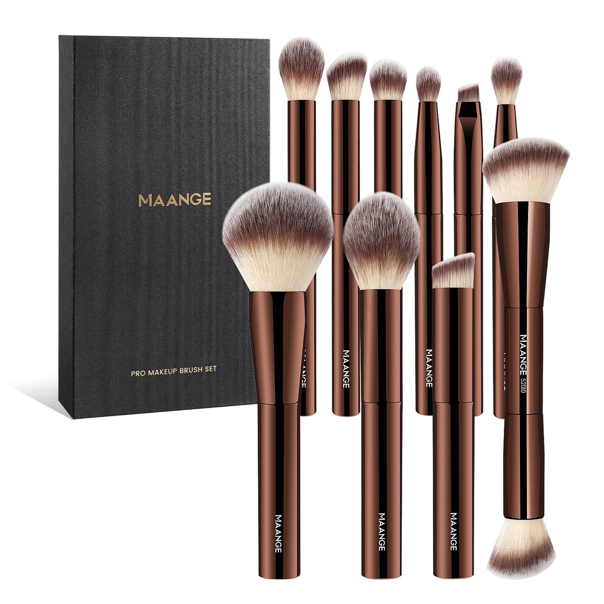 MAANGE travel set front open showing organized brushes and magnetic case, convenient storage