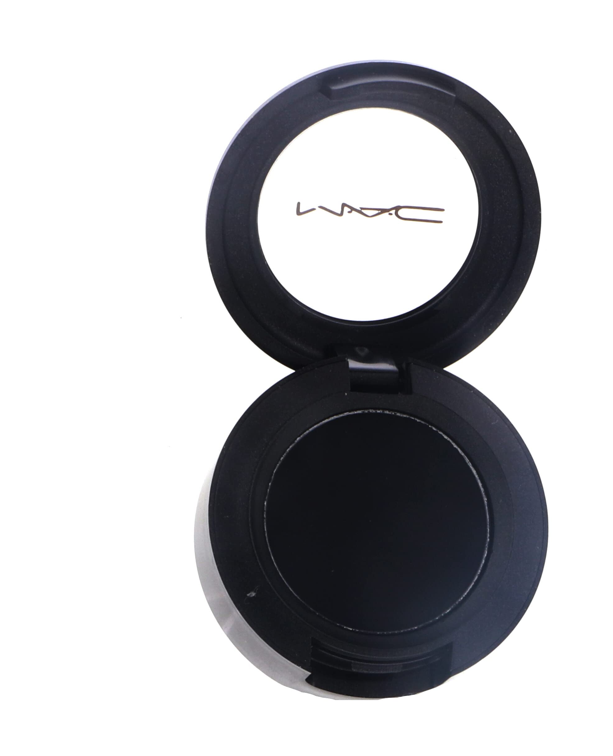 MAC Eye Shadow Carbon front pan showing deep matte black shade and brand label benefit