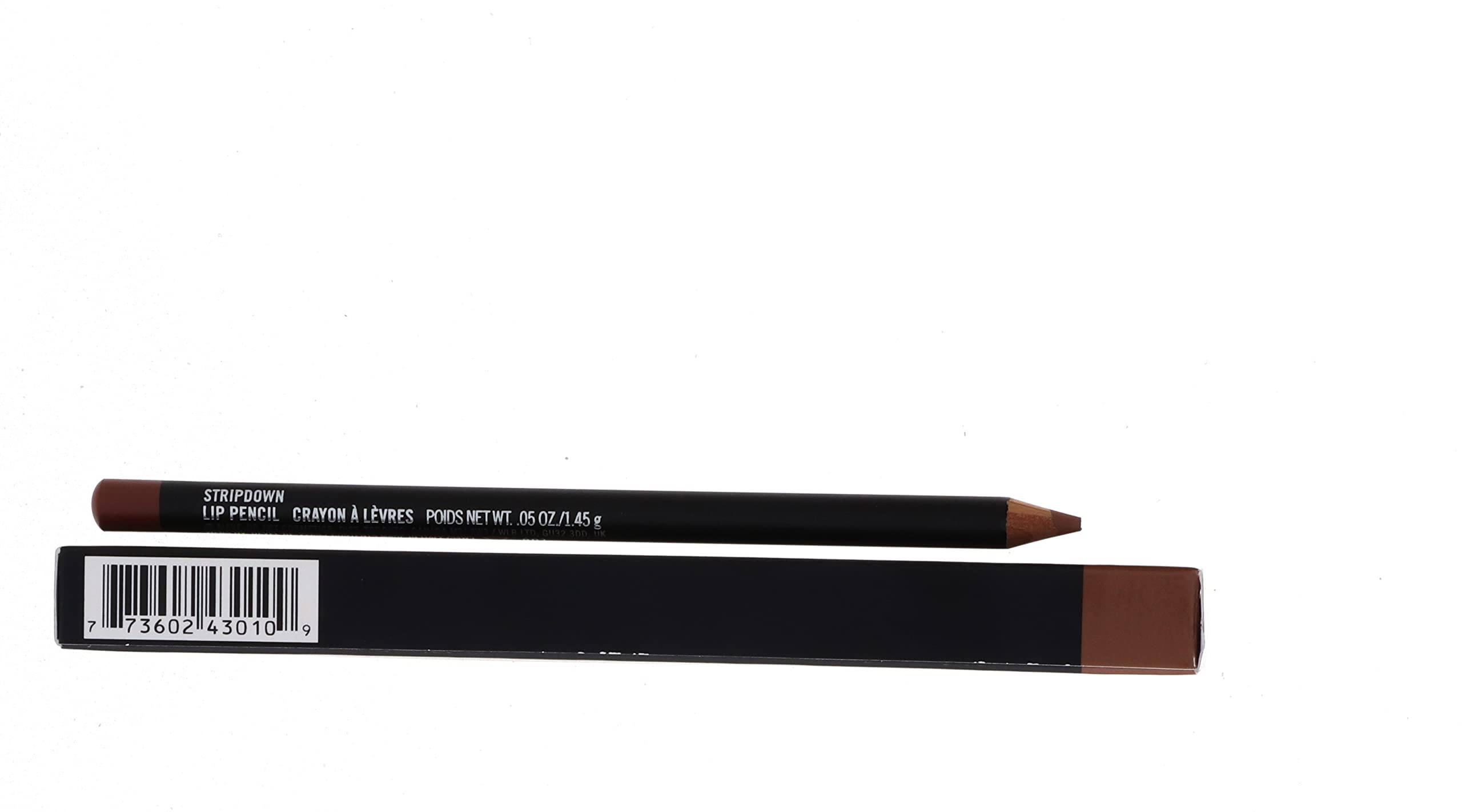 MAC lip pencil swatch on arm illustrating true Stripdown color payoff