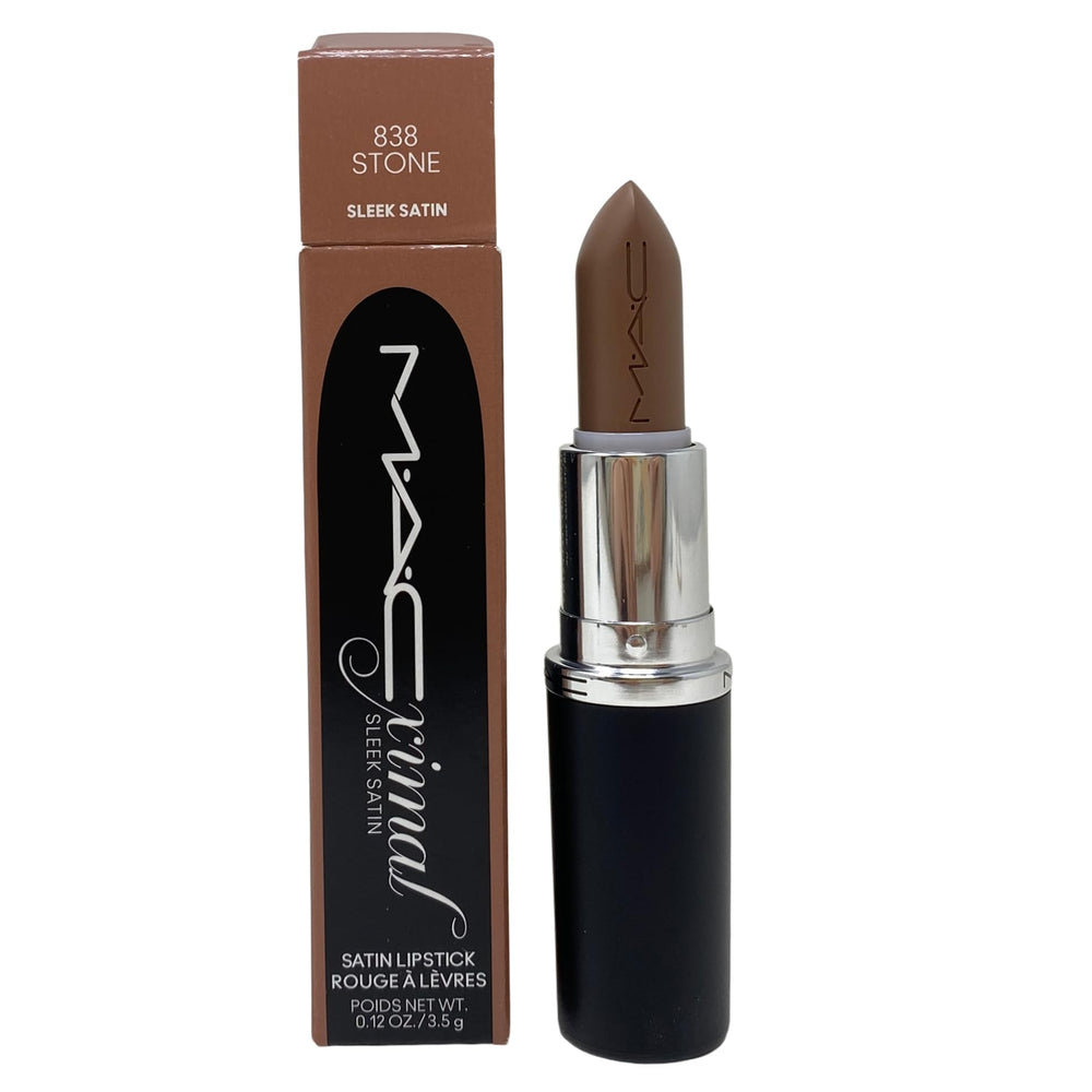 MAC product front packaging showing shade 838 Stone and sleek bullet for accurate purchase