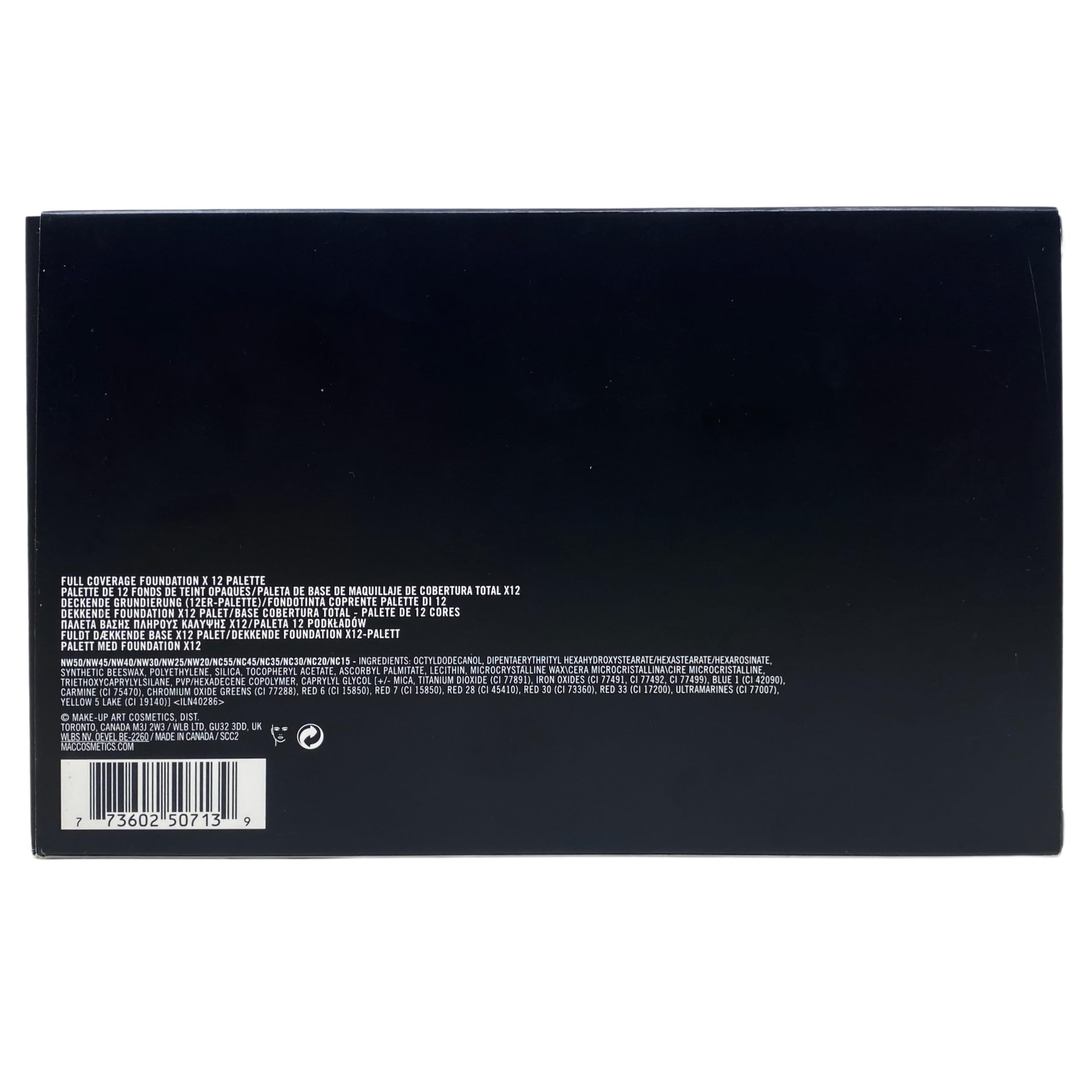 MAC palette label and shade list focusing on included NW and NC shades for quick shade matching