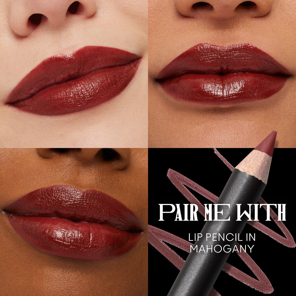 MAC Paramount swatch on forearm displaying true reddish-brown color payoff and blendability