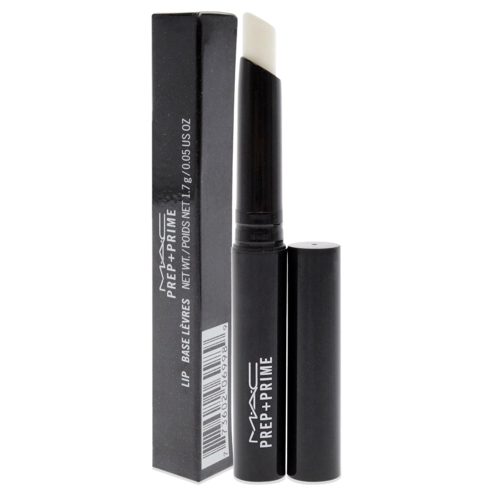 MAC prep + prime lip packaging label close-up highlighting product type and origin