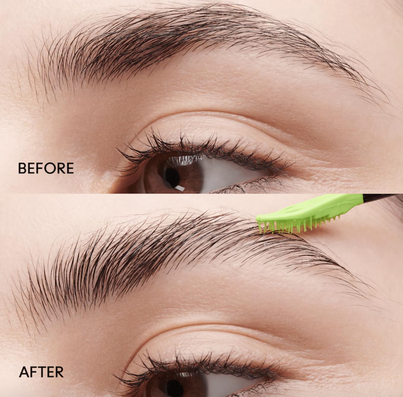 MAC Pro Locked Brow Gel dual-sided brush close-up demonstrating precise styling