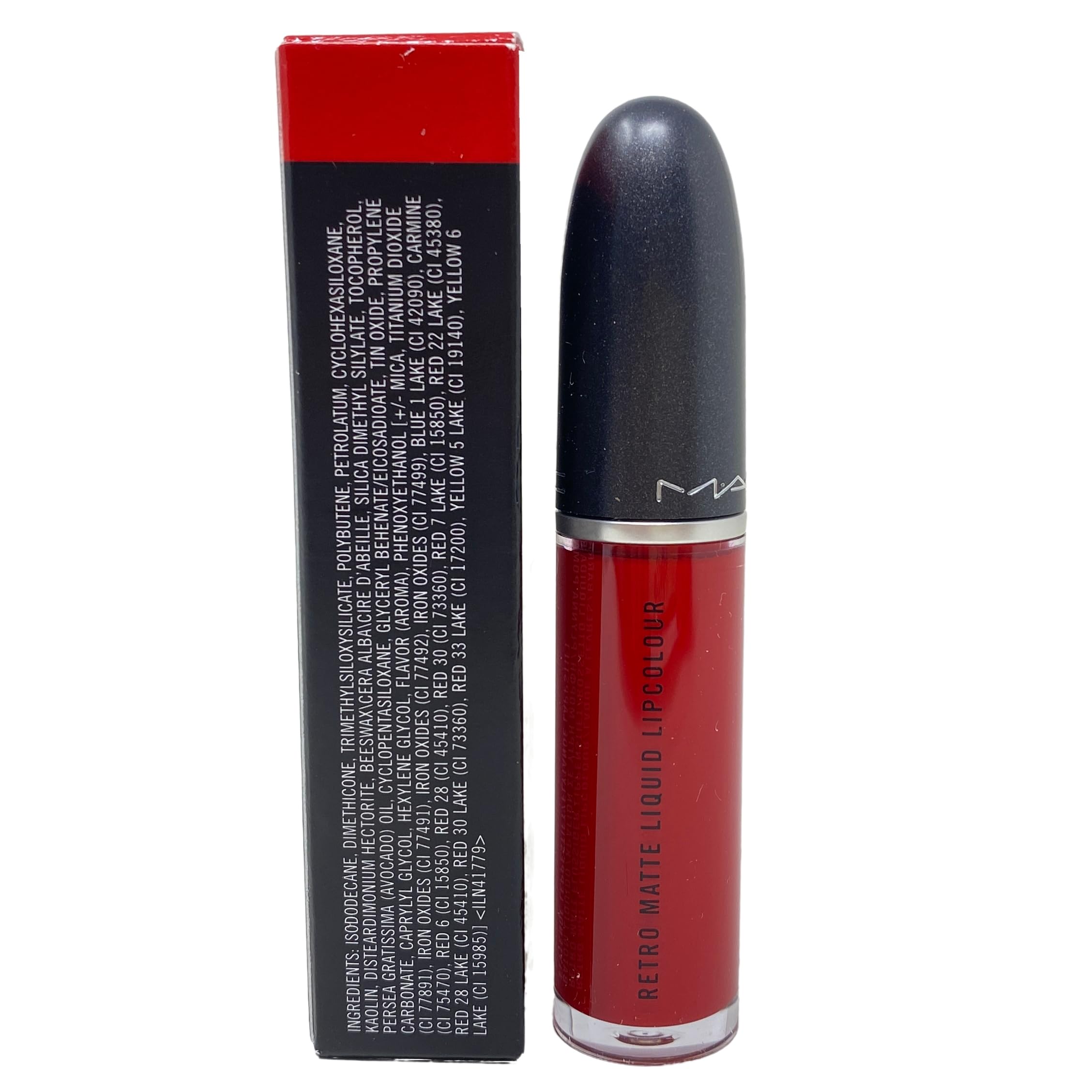 MAC model wearing Feels So Grand showing bold true-red shade and long-lasting confidence benefit