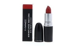 MAC Ruby Woo front packaging showing classic bullet and brand identity, bold color preview